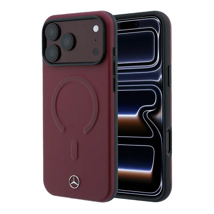Apple iPhone 18 Pro Kılıf Mercedes Benz Orjinal Lisanslı M-safe Şarj Özellikli Metal Yıldız Logolu Kabartmalı Deri Kapak