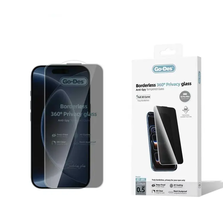 iPhone 18 Pro Max Gizlilik Temperli Cam Ekran Koruyucu - Go Des AF Borderless