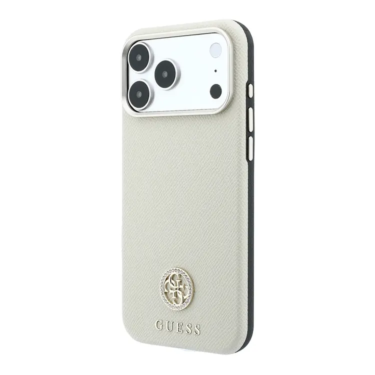 Apple iPhone 18 Pro Max Kılıf Guess Orjinal Lisanslı M-safe Şarj Özellikli PU Taşlı Metal 4G ve Yazı Logolu Kapak