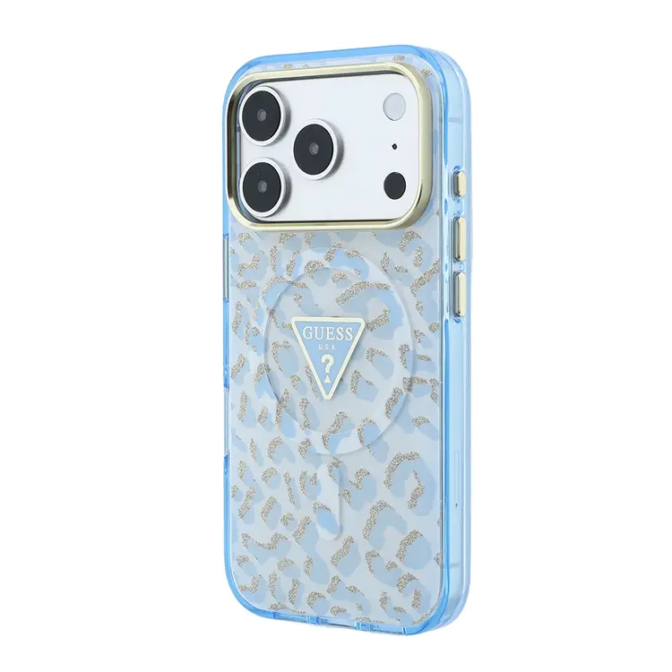 iPhone 18 Pro Max MagSafe Uyumlu Simli Leopar Desenli Kılıf - Guess