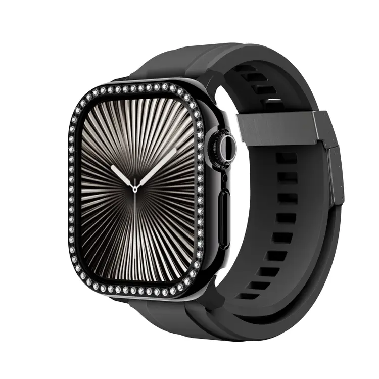 Apple Watch 10 46mm Amazingthing Gleam Fit FullGuard Taşlı Sert PC Kasa ve Ekran Koruyucu