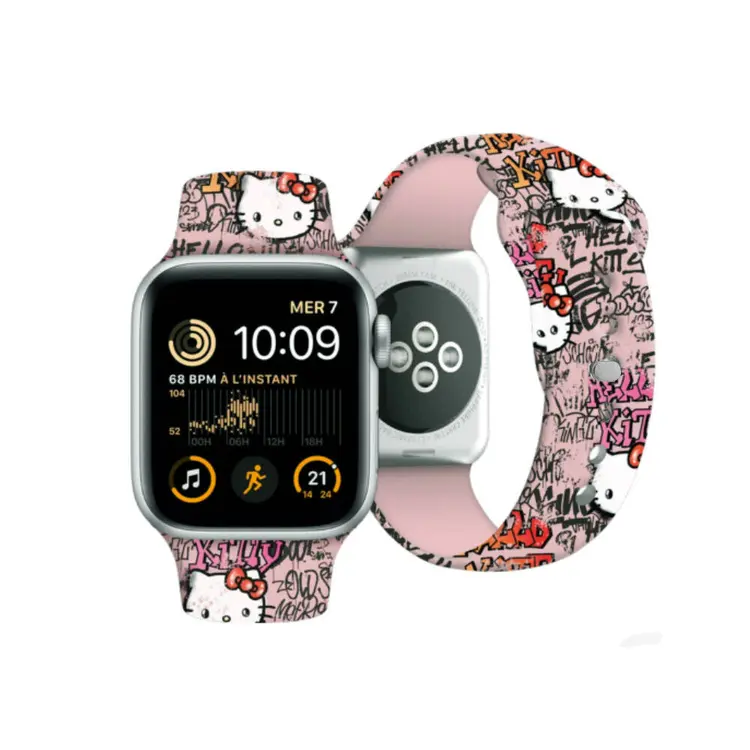 Apple Watch 7 41mm Hello Kitty Orjinal Lisanslı Etiket Graffiti Silikon Kordon