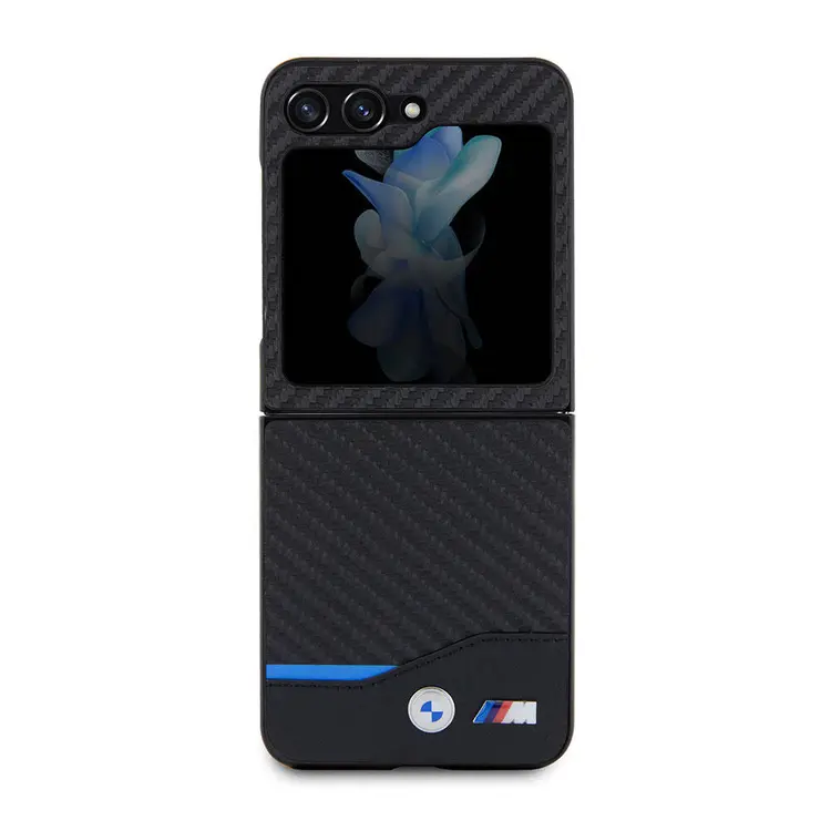 Galaxy Z Flip 5 Kılıf, BMW M Logolu PU Karbon Kapak - Siyah