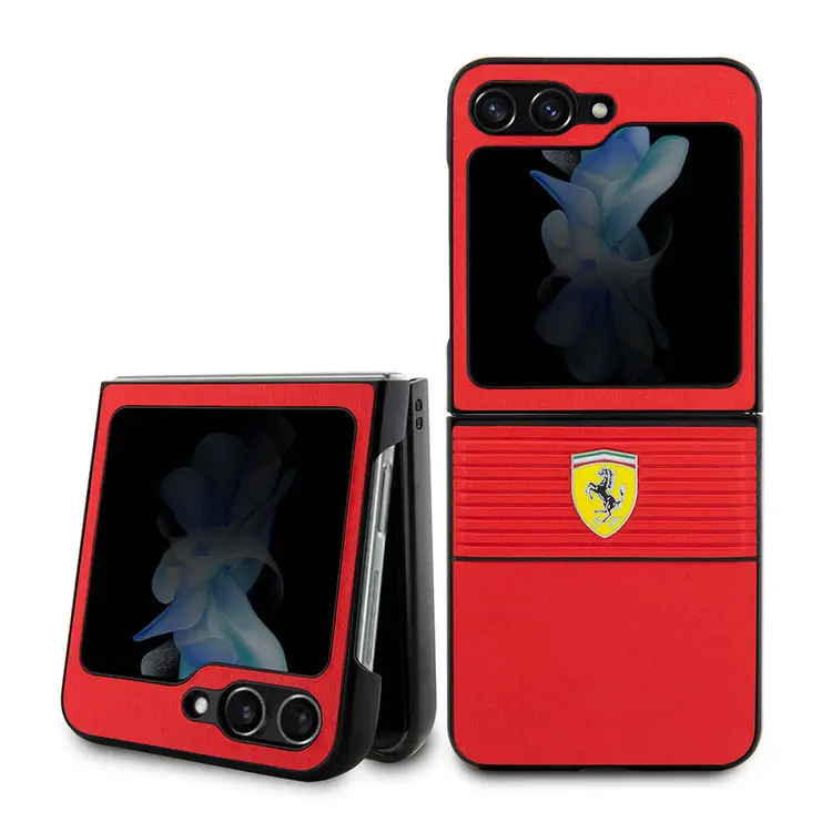 Galaxy Z Flip 5 Ferrari Lisanslı PU Deri Metal Logolu Kılıf