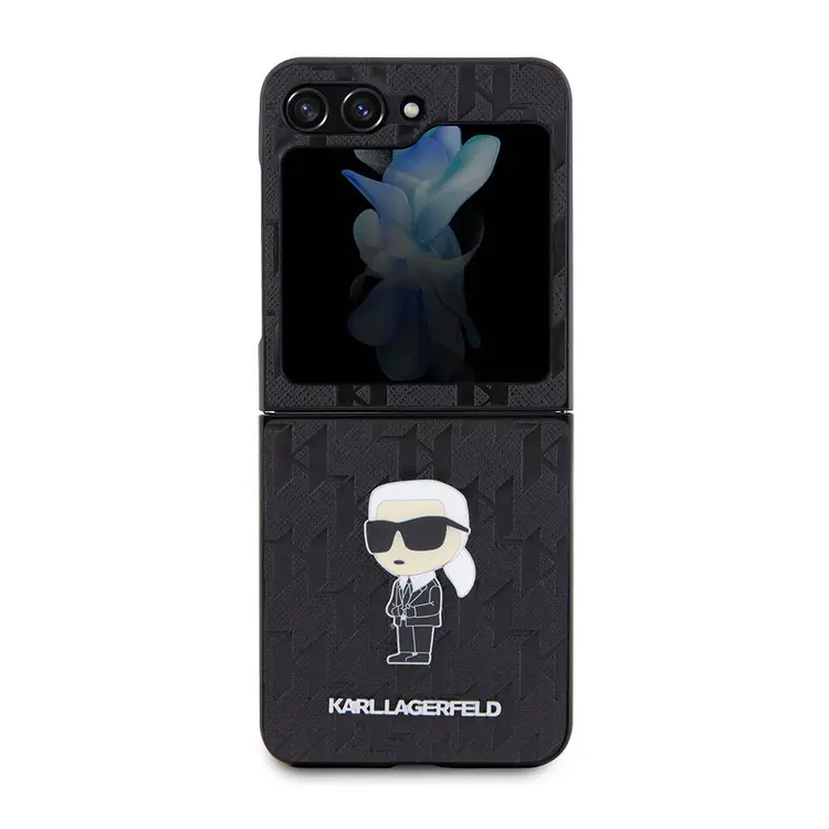 Galaxy Z Flip 5 Kılıf, Lisanslı Karl Lagerfeld Saffiano Kapak - Siyah