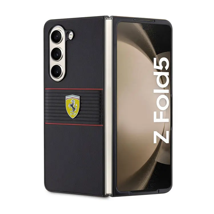 Galaxy Z Fold 5 Ferrari Lisanslı PU Deri Metal Logolu Kılıf