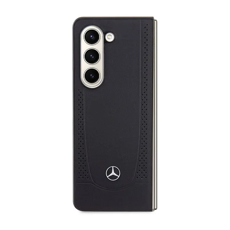 Galaxy Z Fold 5 Mercedes Benz Lisanslı Deri Kılıf, Metal Yıldız Logolu