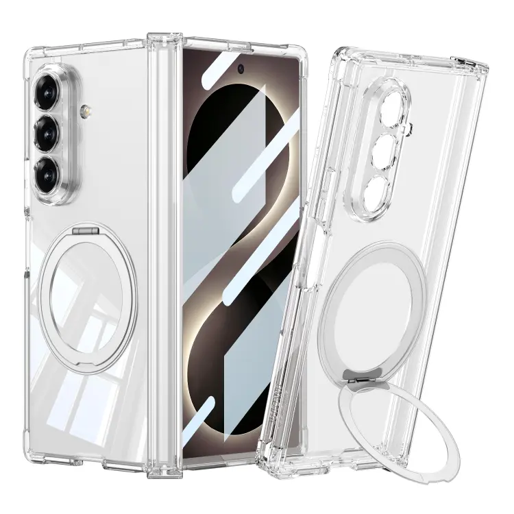 Galaxy Z Fold 8 Ultra Kılıf M-safe Şarj Özellikli Zore Kıpta KPT-09 Ring Standlı Şeffaf Sert PC Kapak