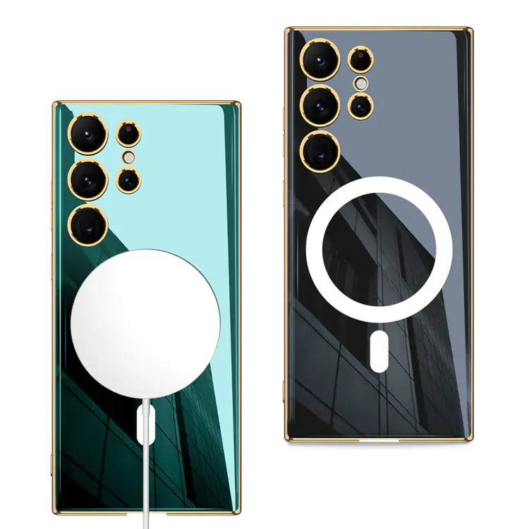 Galaxy S23 Ultra Kılıf Wireless Şarj Özellikli Kenarları Elektroplating Kaplama Aynalı Zore Kent Kapak
