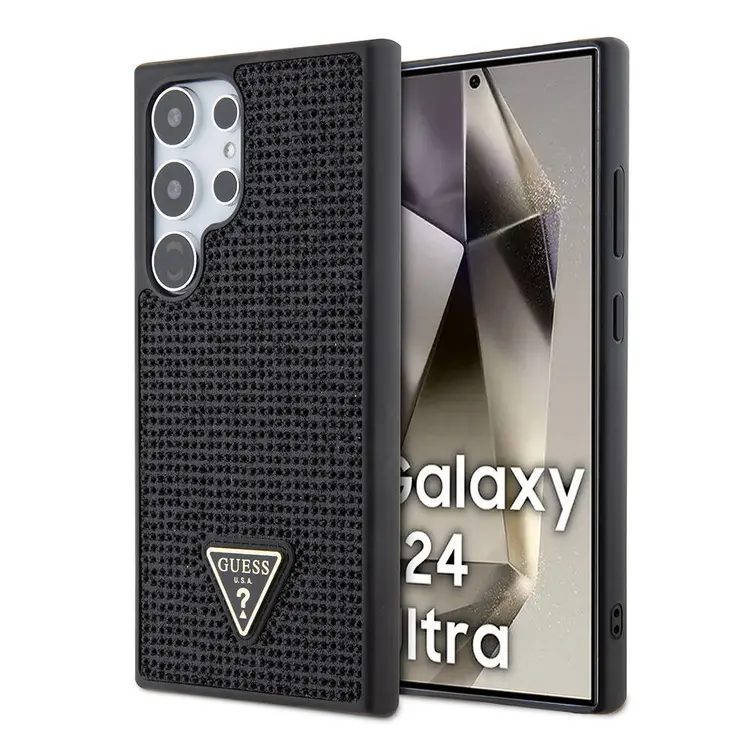 Galaxy S24 Ultra Taşlı Arka Yüzey Üçgen Logolu Kılıf - Guess