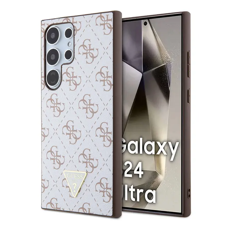 Galaxy S24 Ultra Kılıf Guess Lisanslı PU Üçgen Logo 4G Desenli Kapak