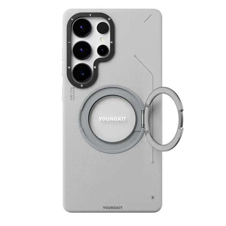 Galaxy S25 Ultra MagSafe Uyumlu 360° Standlı Mat Deri Kılıf - Youngkit Tech Leather
