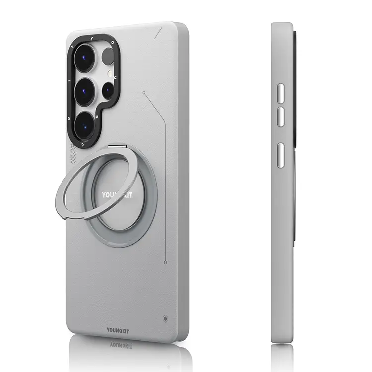 Galaxy S25 Ultra MagSafe Uyumlu 360° Standlı Mat Deri Kılıf - Youngkit Tech Leather