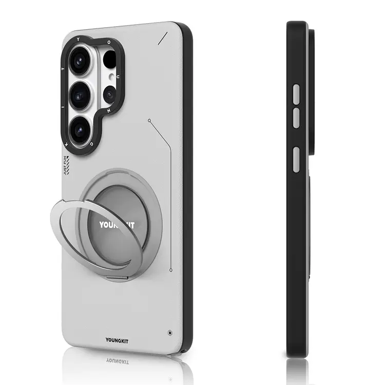 Galaxy S26 Ultra MagSafe Uyumlu 360° Standlı Mat Deri Kılıf - Youngkit Tech Leather